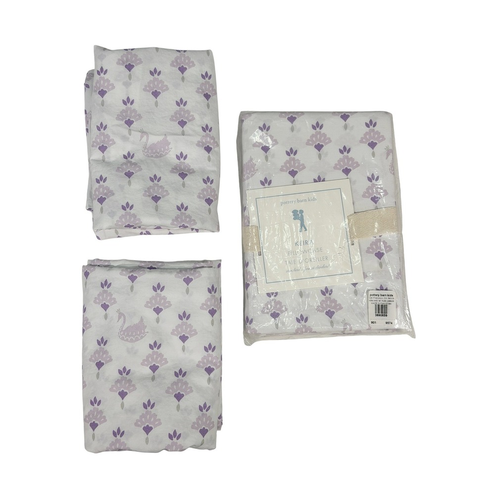Pottery Barn Kids Keira Lavender Swan Pillowcases Set 3 Cotton Cottage